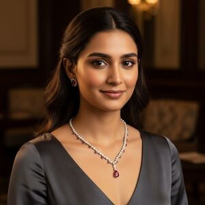 Earring and Necklace set. Silver, Cubic zirconia and Red Spinel! 
Stunning🤩